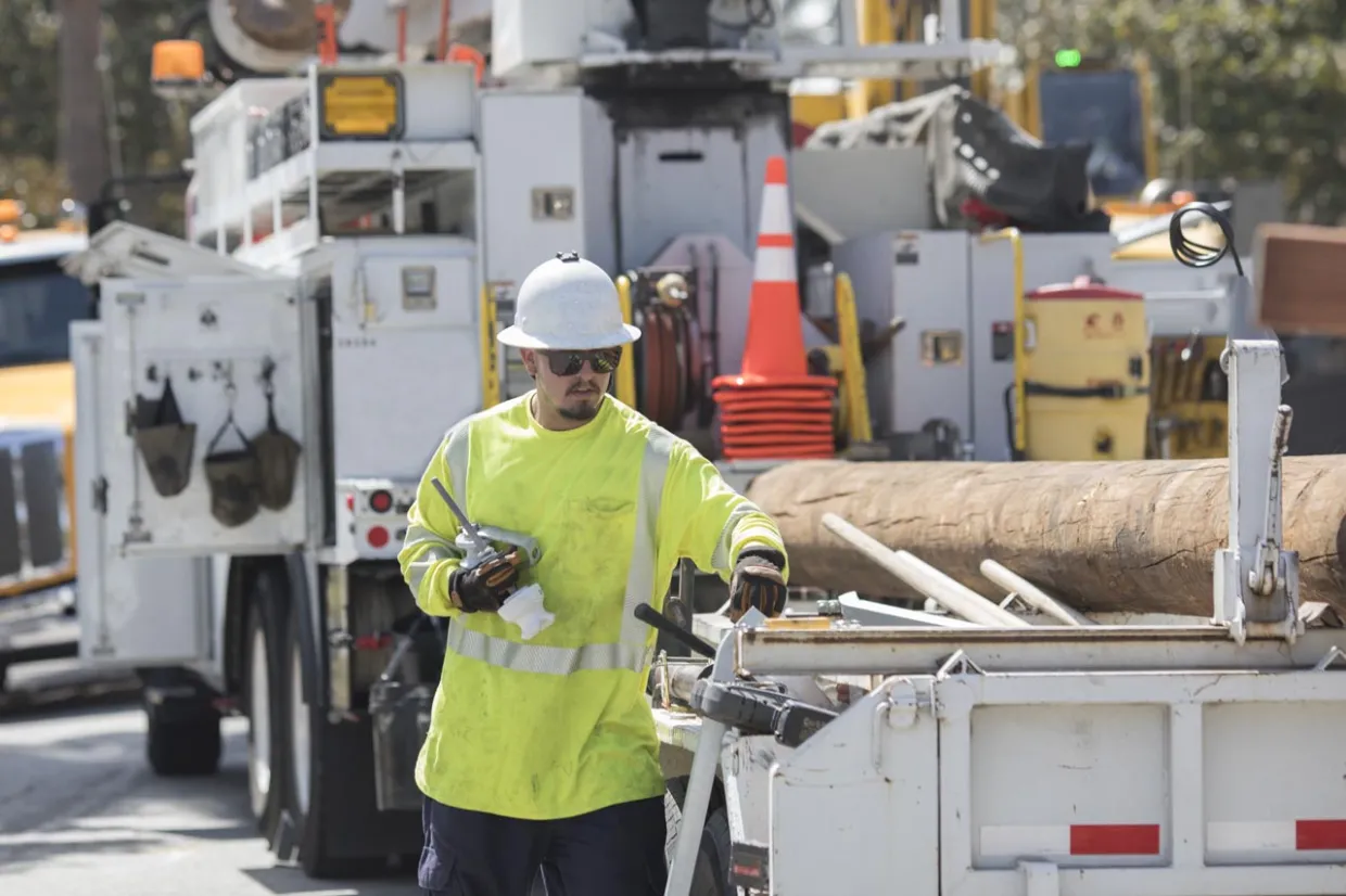 Utilities worker with radio
