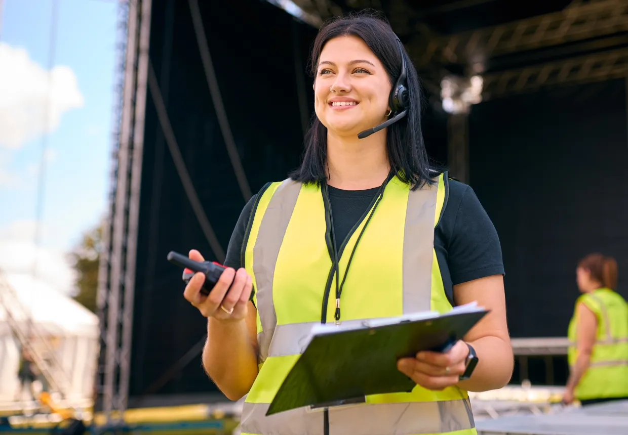 woman with headset staffing event